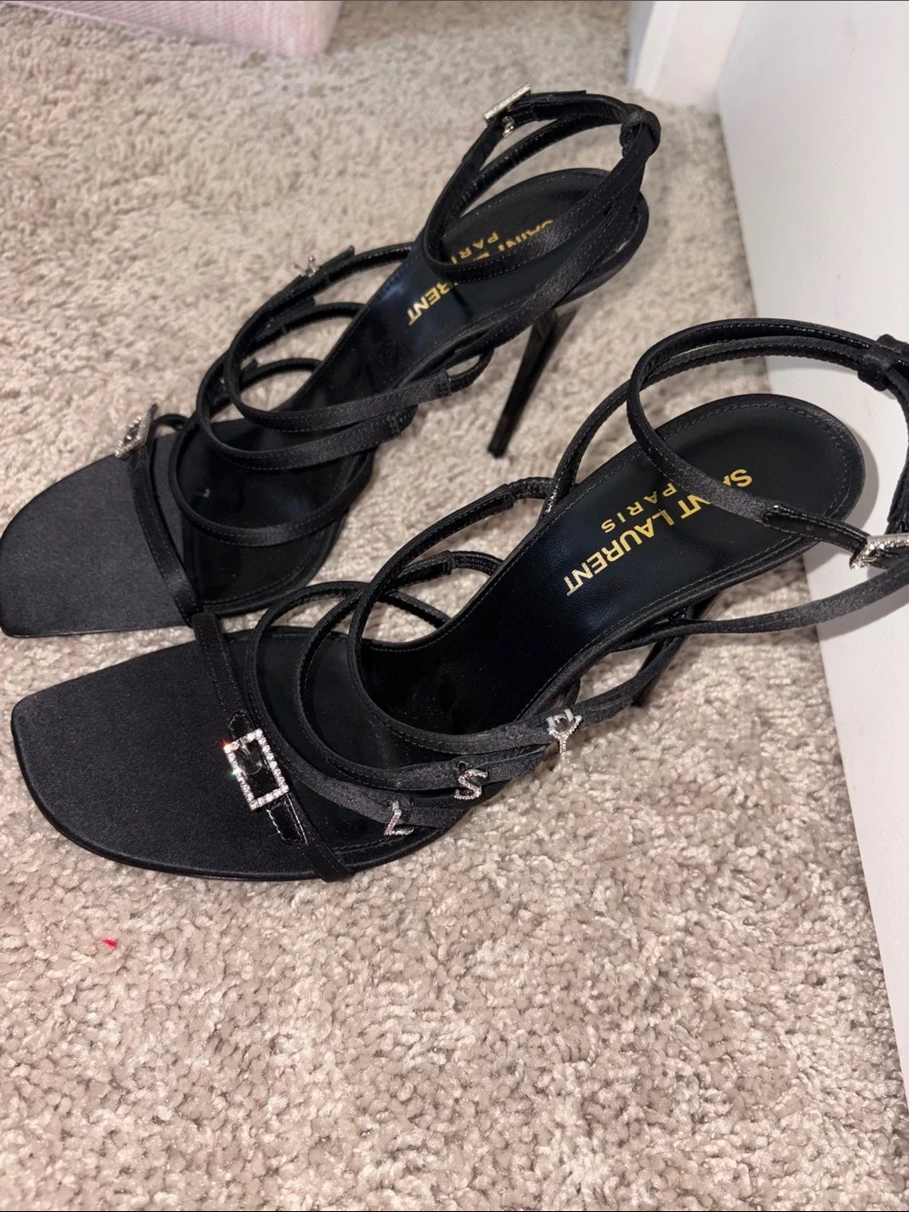 Yves Saint Laurent YSL Jerry embellished satin sandals in black - Picture 5 of 11